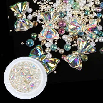 AB Yaylar Tırnak Rhinestones Karışık İnci Kristal Taşlar Yay-düğüm Lüks uğurlu takı Nail Art Süslemeleri İçin DIY Kawaii Aksesuarları