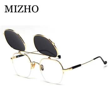 MIZHO 2022 Punk Flip tasarım Lüks Metal Oval Güneş Gözlüğü Polarize Erkekler Moda UV400 güneş gözlüğü Çerçeve Kadın Taklidi Tapınak