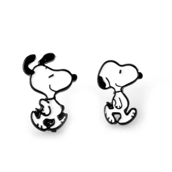 Karikatür Animasyon Çevre Snoopy ve Charlie Kahverengi Küpe Yaratıcı Sevimli Asimetrik Saplama Küpe Saplama küpe seti
