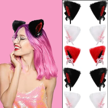 2 adet Renkli Peluş Kedi Kulaklar Bells saç tokası Tokalar Şapkalar Lolita Cosplay Anime Kostüm Cadılar Bayramı Hediyeler saç aksesuarları