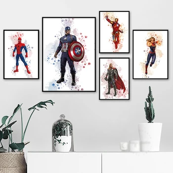 Marvel Avengers Suluboya duvar sanatı tuval yağlıboya Posterler ve Baskılar Süper Kahraman Karikatür Posterler Çocuklar oda duvar dekoru