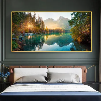 Modern Posterler ve Baskılar Doğa Manzara Tuval Boyama Sunshine Orman Göl Resimleri ıçin Oturma Yatak Odası duvar Sanatı Ev Dekor