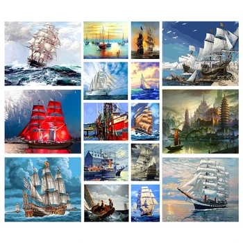 5D DIY Elmas Boyama Yelkenli Tekne Manzara Nakış Çapraz Dikiş Mozaik Resimleri Ev Dekorasyon El Yapımı Duvar sanat dekoru