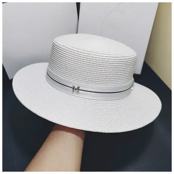 2020 yaz yeni basit düz üst beyaz kadın şapka, zarif ve şık dokuma hasır şapka İngiliz tatil güneş şapkası geniş şapka