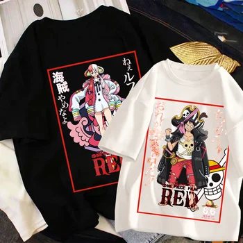 Kadın Erkek Giysileri Anime Tek Parça Film Kırmızı T Shirt Yüksek Kaliteli Yaz Kadın Giysileri Pamuk Boy Gevşek Luffy Zoro Tees En