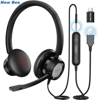 Yeni Arı USB Kulaklık PC Çağrı merkezi kulaklıkları Dönebilen Mikrofon 3.5 mm İş mikrofonlu kulaklık Dilsiz Gürültü İptal