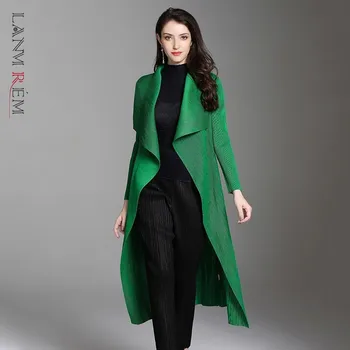 LANMREM 2023 Yeni Moda Pilili Ceket Giyim kadın Çift Yaka Hırka Uzun Ceket Vestido YF500