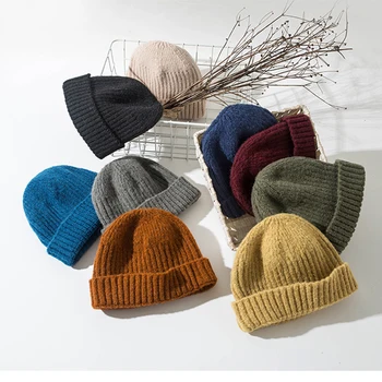 Örme Şapka kadın Vintage Yuppie Hami Melo Şapka Takke Sonbahar Kış sıcak Erkekler Kısa Yün Kap Kadın Basit Kasketleri Kubbe 2020