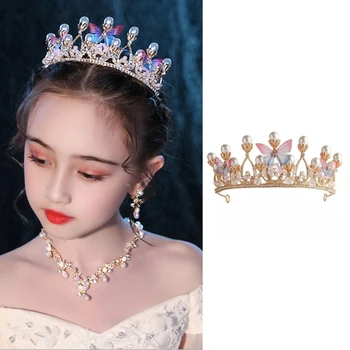 Kelebek Kristal Kafa Rhinestone Tiara Prenses Taç Çocuklar için Saç Çember Muhteşem Kostüm saç aksesuarları