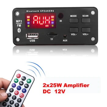 12v 2 * 25W Amplifikatör MP3 Dekoder Kurulu TF Kart Yuvası Bluetooth V5. 0 Araba MP3 Çalar USB Kayıt Modülü FM AUX Radyo Hoparlör