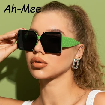 Yeni Kare Güneş Gözlüğü Kadın Moda Büyük Boy Çerçevesiz Perçin Vintage Gözlük Erkekler Shades Retro Yeşil Degrade Renkler Oculos UV400