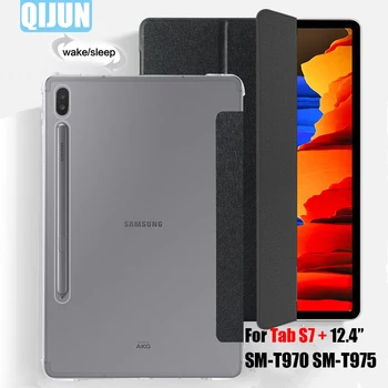 Samsung Galaxy Tab için S7 Artı 12.4 2020 Tablet Kılıf Akıllı Uyandırma Kapak funda flip Deri Üç kat Kol standı kılıf SM-T970 T976