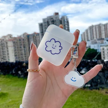 Sevimli beyaz bulutlar Airpods Durumda 2 1 pro Kapak Karikatür kulaklık kutusu Airpod için Kulaklık Kılıfı Anahtarlık ile