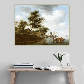 Jacob van Ruisdael《Nehir Manzara Feribot I》Tuval Yağlıboya Estetik Posteri Resim Duvar asılı dekorlar Ev Dekorasyon