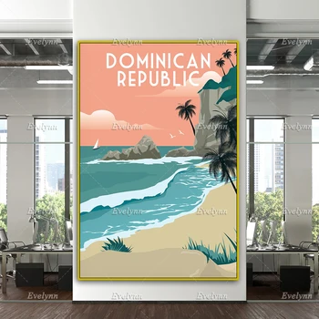 Dominik Cumhuriyeti Seyahat Posteri, Dominik Cumhuriyeti Seyahat Baskı, Dominik Cumhuriyeti Duvar Sanatı, Karayip Baskı Ev Dekor Tuval