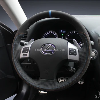 Lexus için IS250 2015 DIY Siyah Delikli Süet Deri El dikiş Direksiyon Wrap Kapak