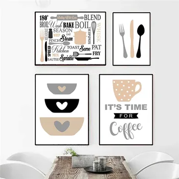 Kahve Fincanları Çatal Posteri İskandinav Tuval Boyama Mutfak Eşyaları Duvar Sanatı Resimleri Baskı Restoran Kafeler Odası Ev Dekor
