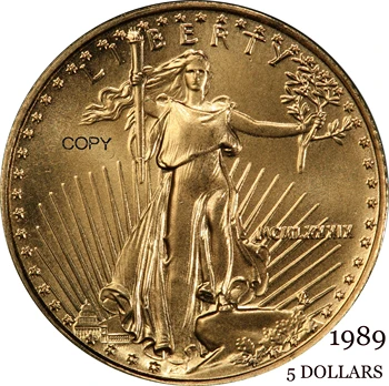 Amerika Birleşik Devletleri 1989 5 Beş Dolar 1/10 ons Amerikan Altın Kartal Külçe Sikkeleri ABD Liberty Altın Pirinç Metal Kopya Para