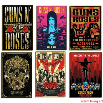 Vintage Guns N Roses Rock Müzik Posterler Ağır Metal Müzik Grubu Tuval Boyama Cafe Bar Posteri Duvar Sanatı Oturma Odası Ev dekor