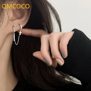 QMCOCO Kore Tarzı Piercing Punk Serin Kız Çapraz Zincir Kolye Küpe Gümüş Renk Kadınlar Için Hip-Hop Güzel Takı Hediyeler