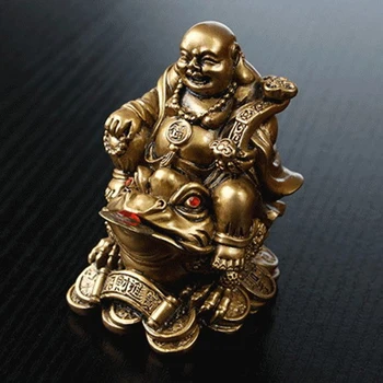 Şanslı Feng Shui Maitreya Buda Heykeli Kurbağa Heykelcik Para Servet Servet Çin Altın Kurbağa Ev Ofis Masa Dekorasyon