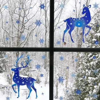 Yaratıcı Noel Tema cam çıkartmaları Duvar Çıkartması Mavi Kar Tanesi Elk Çıkartmaları Ev Mağaza Cam Dekor Noel Yeni Yıl Malzemeleri