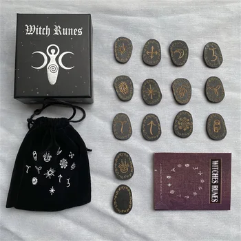 14 ADET Kazınmış Rune Sembolü Meditasyon Kehanet Rune Taşları Seti saklama çantası Ahşap Runes Taş Seti Cadılar Rune Seti