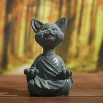 Kaprisli Buda Kedi Heykelcik Meditasyon Yoga Koleksiyon Mutlu Kedi Dekor Ev El Sanatları Dekorasyon