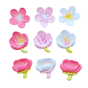 10 Adet Yeni Sevimli Mini Karikatür Şeftali Çiçeği / Çiçek Düz Geri Reçine Cabochons Firkete DIY Takı Zanaat Dekorasyon Aksesuarları