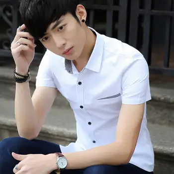 Yaz Kısa Kollu Gömlek erkek Kore Kendini Yetiştirme Öğrenci Gömlek Gençlik Yakışıklı Rahat Gömlek