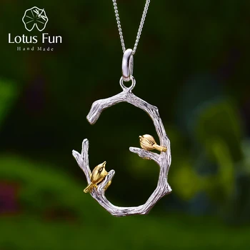 Lotus Eğlenceli Gerçek 925 Ayar Gümüş Doğal Orijinal Güzel Takı 18K Altın Kuş Şube Kolye Kolye olmadan Kadınlar için hediye