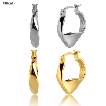 ANDYWEN 925 Ayar Gümüş Geometrik Çemberler Büyük 11mm Daire Yuvarlak Kadın Küpe Piercing Pendiente Lüks 2020 moda takı