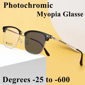 Moda Alaşım Fotokromik Miyopi Gözlük Kadın Retro Yuvarlak Çerçeve Gümüş Miyop Gözlük Eksi Diyoptri erkek Gözlük-75