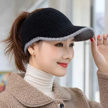 Moda Kış Şapka Rahat Açık Spor Artı Kadife Kulak Şapka kadın Sıcak Kap Boş Üst Örme Yün Kapaklar