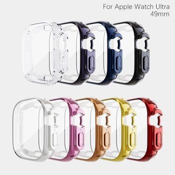 Izle Tam Kapak Kılıf Apple için İzle Serisi Ultra 49mm Silikon Elektrolizle Şeffaf Kılıf Ekran Koruyucu için iWatch Aksesuarları