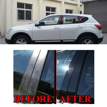 PC Plastik Siyah Ayna Etkisi Araba Pencere Pillar Trim Çıkartmalar nissan için kapak Qashqai 2008-2015 Su Geçirmez Aksesuarları