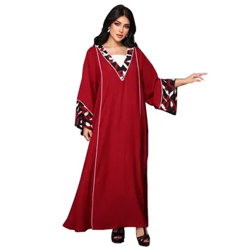 Abaya Dubai elbiseler Orta Doğu Elbise Baskı Dikiş Ababy Elbise Müslüman Moda Bağbozumu Büyük Hem Gevşek Kadın balo elbise