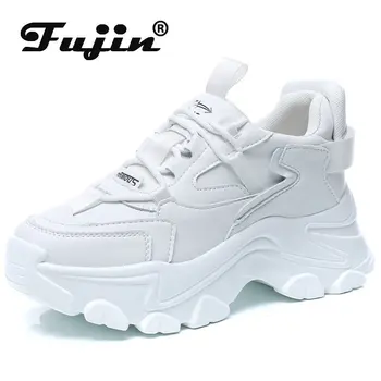 Fujin 5cm 7cm Hakiki Deri Kadın Rahat Platformu Kama Beyaz Tıknaz Ayakkabı İlkbahar Sonbahar Yaz Kış Peluş İçi Boş ayakkabı