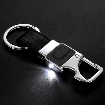 BOYULIGE 2018 Erkekler Metal Anahtarlık Iş Tarzı Siyah Deri led ışık Açacağı Çok fonksiyonlu Araba Çanta anahtarlık Erkekler ıçin Anahtarlık