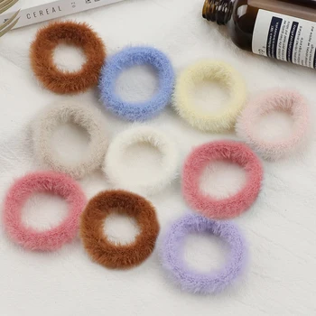 Şeker Renkler Basit Peluş Scrunchie At Kuyruğu Tutucu Tatlı Saç lastik bantlar Elastik Saç Bantları Kış Kız Sevimli saç aksesuarları