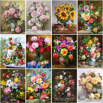 Tam Matkap Kare Yuvarlak Reçine Elmas Boyama Çiçek Vazo Manzara 5D DIY Elmas Nakış Çiçekler Mozaik Satış Ev Dekor