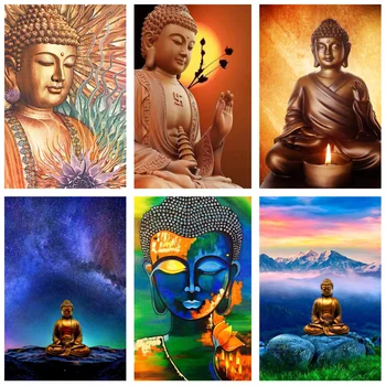 5D DİY Elmas Boyama Dini Buda Heykeli Resim Tam Yuvarlak Matkap Elmas Nakış Çapraz Dikiş Mozaik El Yapımı Hediye