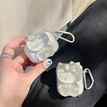 Hello Kitty Karikatür Kristal Bluetooth uyumlu Kulaklık Seti Şeffaf PC sert çanta kulaklık kutusu AirPods için 1 2 3 Pro Kapak