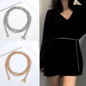 Moda Kadın Bayan Bel zincir kemer Metal Altın Gümüş Renk Kemer zincir kemer Elbise Gömlek Elbise Aksesuarları