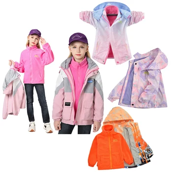 Su geçirmez Kış Polar Yastıklı Ceketler Erkek ve Kız Peluş Kalınlaşmış 3 in 1 Ayrılabilir Mont Sonbahar Çocuk Giyim Kıyafetler
