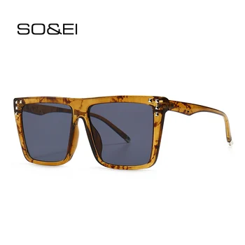 SO & EI Moda Boy Kare Kadın Güneş Vintage Marka Tasarımcısı Degrade Gözlük Erkekler Perçinler Gözlükleri Shades UV400