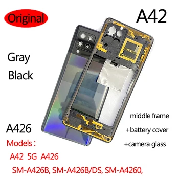 Orijinal A42 Samsung Galaxy A42 5G A426 Pil Kutusu Kapak Konut Şasi Orta Çerçeve arka kapak + Kamera Lens Onarım Parçaları