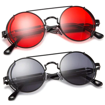Vintage Steampunk Yuvarlak Güneş Gözlüğü Erkek Kadın Moda Yuvarlak Gözlük Renkli Yüksek Quilty Óculos De Sol Açık UV400 Gözlük