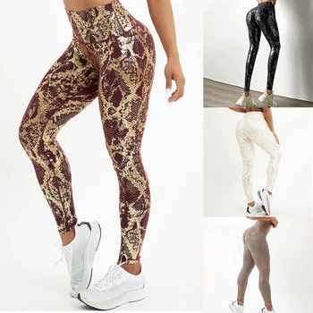 Seksi Şeftali Kalça Legging Yeni Yılan Derisi Desen Push Up Spor Tayt Kadınlar Yüksek Bel Spor Sıkı Streç Yoga Pantolon
